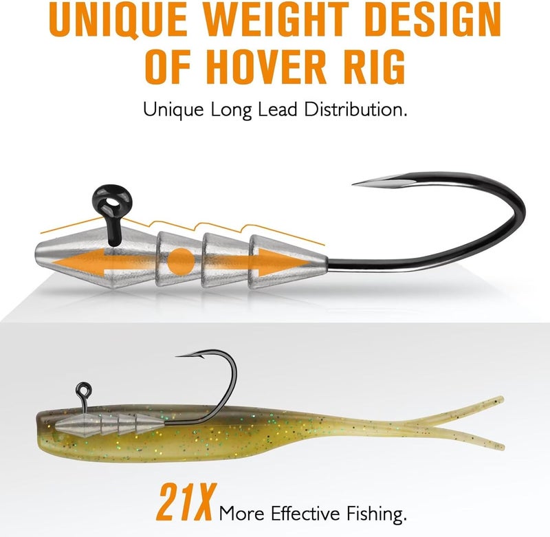 Dovesun 15PCS Hover Rig Jighead Swimbait Jig Heads for Bass Fishing Bass Hooks 1/0 Hover Strolling Rig Kit Fishing Jig Heads 1/16OZ 1/8OZ - Image 2
